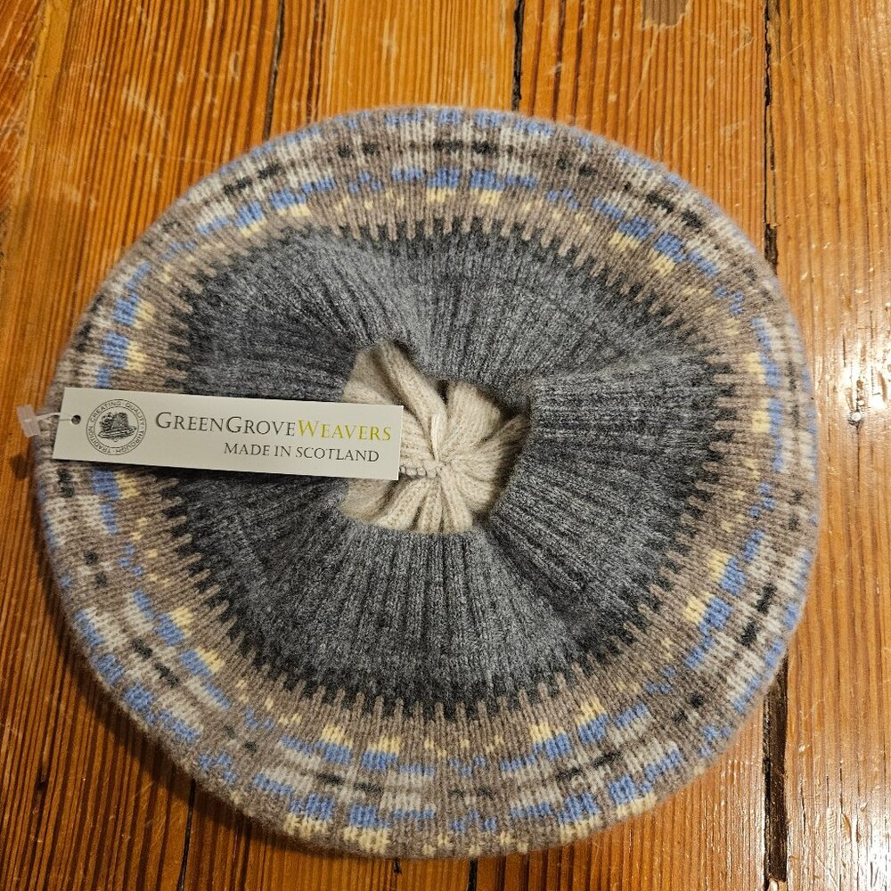 Wool Beret Hat Beanie | Grey Color Green Grove Weavers | Made in Scotland | NWT!